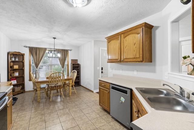 3262 E Colonial St, Republic, MO 65738 - kitchen featuring stainless steel appliances, brown cabinets, a chandelier, light countertops, and light tile patterned floors