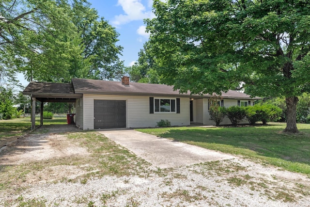 302 W Howard Ave, Billings, MO 65610 - ranch-style home featuring driveway, a chimney, a front lawn, and an attached garage