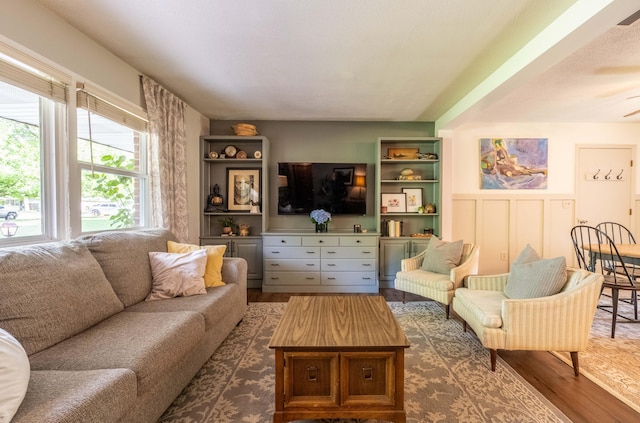 1119 S Cedarbrook Ave, Springfield, MO 65804 - living area featuring dark wood finished floors and ceiling fan