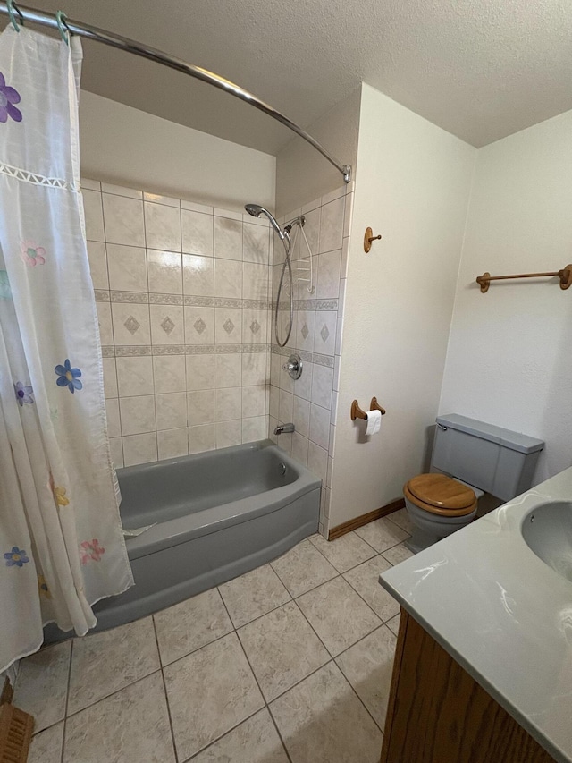 311 Crestwood Dr, Neosho, MO 64850 - bathroom with shower / bath combo, vanity, tile patterned floors, and a textured ceiling