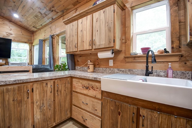 119 Allison Bnd, Lampe, MO 65681 - kitchen with light countertops, vaulted ceiling, wood ceiling, and light wood finished floors