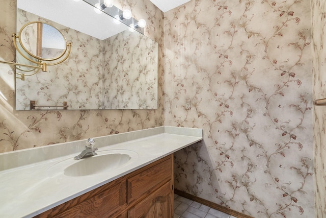 4059 E Linwood St, Springfield, MO 65809 - bathroom with vanity, tile patterned floors, and wallpapered walls