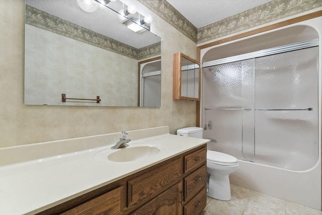 4059 E Linwood St, Springfield, MO 65809 - full bathroom featuring vanity, tub / shower combination, a textured ceiling, and tile patterned flooring