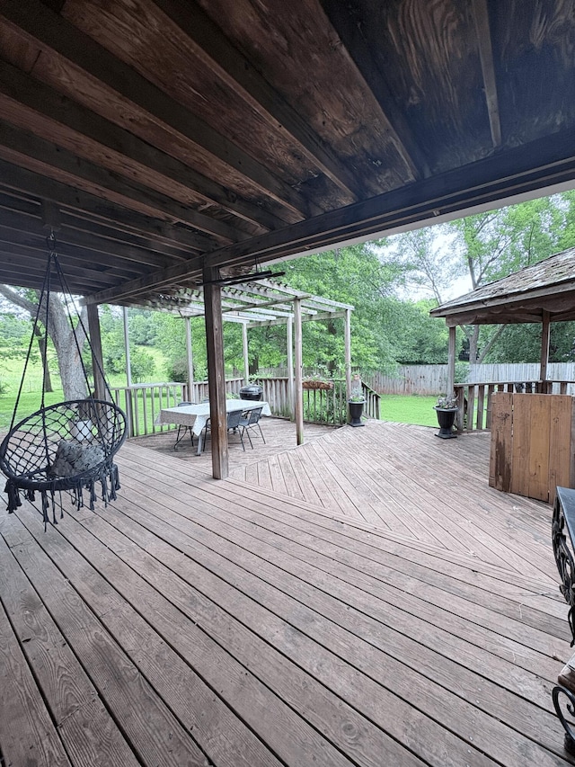 2412 S Camber Ave, Springfield, MO 65809 - wooden terrace featuring outdoor dining area and a fenced backyard