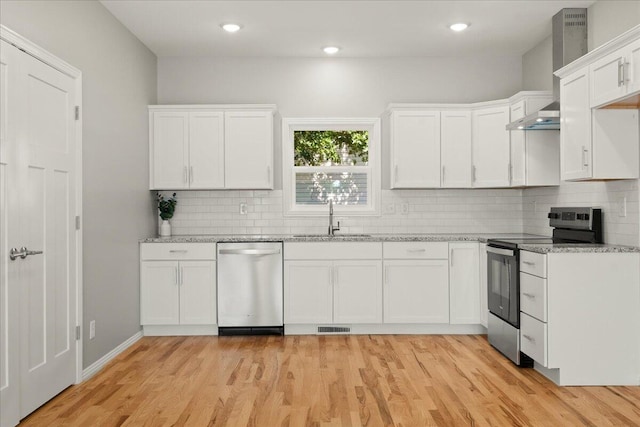 3001 E Colonial Ct, Republic, MO 65738 - kitchen with appliances with stainless steel finishes, white cabinetry, light stone counters, decorative backsplash, and recessed lighting