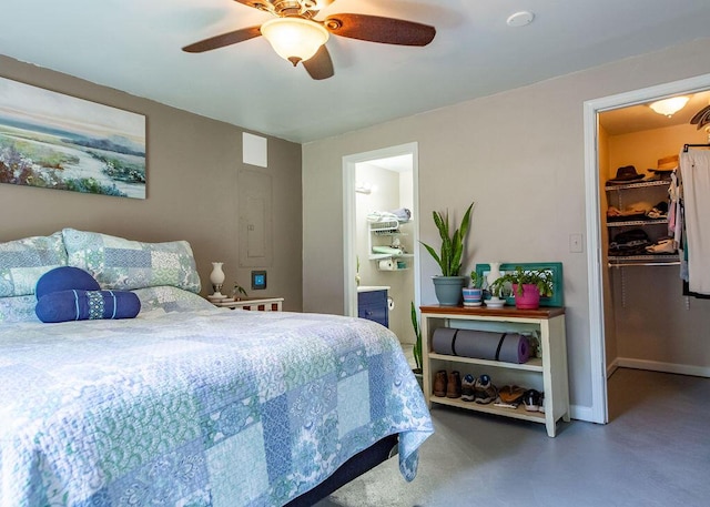 1050 S Glenn Ave, Springfield, MO 65802 - bedroom featuring a spacious closet, ensuite bathroom, ceiling fan, and a closet