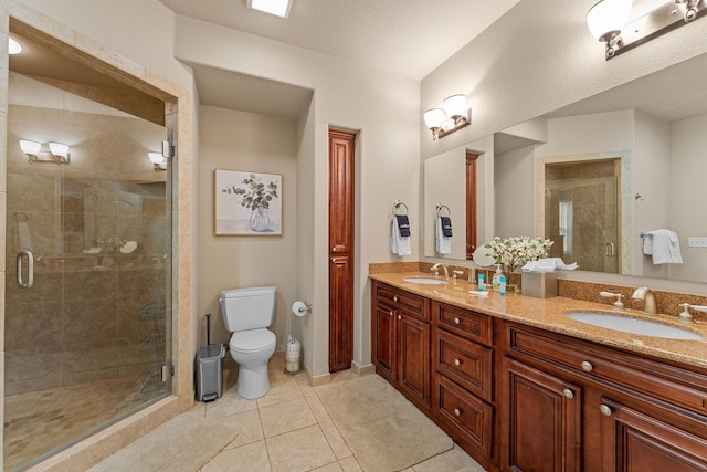 128 Mulligan Ct, Branson, MO 65616 - bathroom with double vanity, tile patterned flooring, and a stall shower