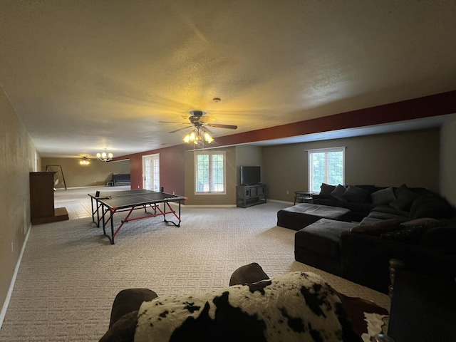7876 County Road 3400, Mountain View, MO 65548 - recreation room featuring carpet flooring, a ceiling fan, and a textured ceiling