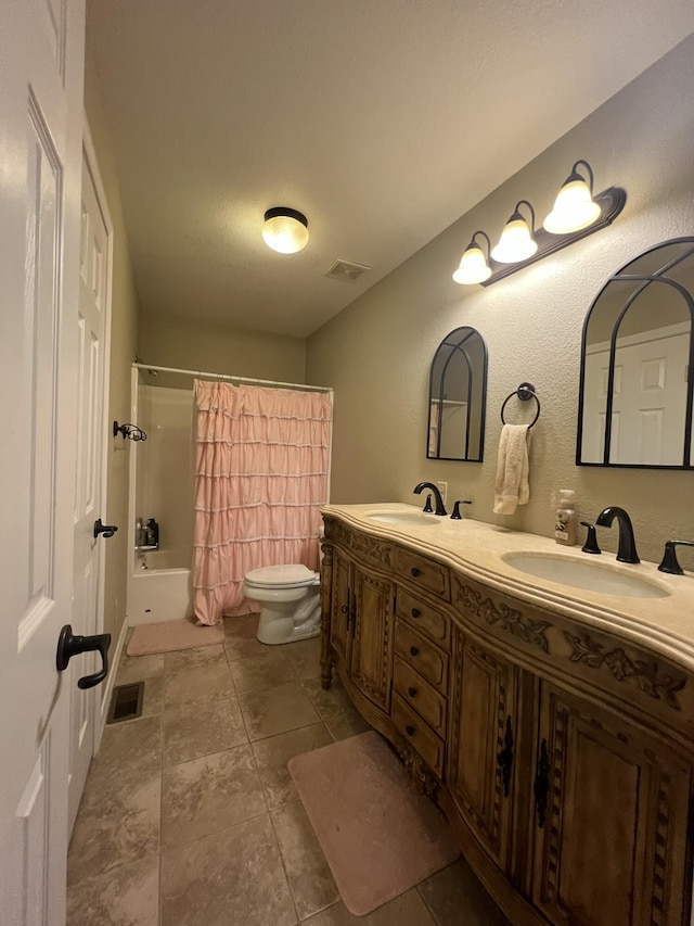 7876 County Road 3400, Mountain View, MO 65548 - full bathroom featuring double vanity, shower / bath combo, and tile patterned floors