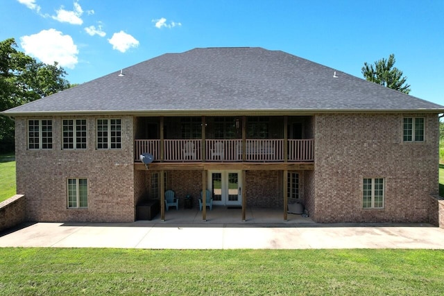 7876 County Road 3400, Mountain View, MO 65548 - back of property featuring a patio, french doors, roof with shingles, and a yard