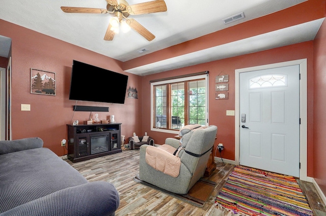 1360 Johnson Rd, Sparta, MO 65753 - living room featuring light wood-type flooring and a ceiling fan