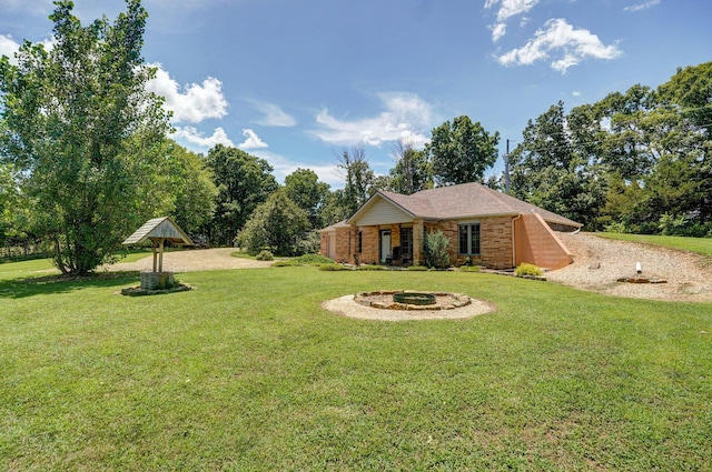 1360 Johnson Rd, Sparta, MO 65753 - view of grassy yard with a fire pit