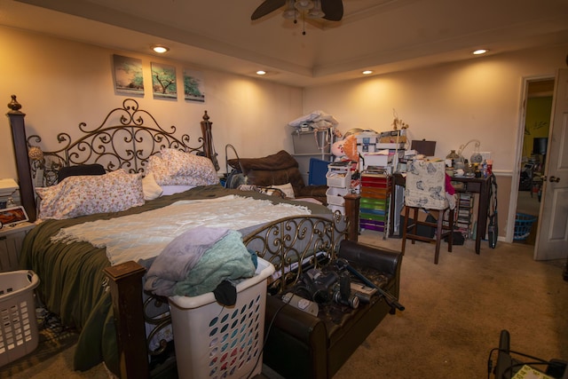 301 N Gregg Rd, Nixa, MO 65714 - bedroom featuring recessed lighting, carpet, a raised ceiling, and a ceiling fan