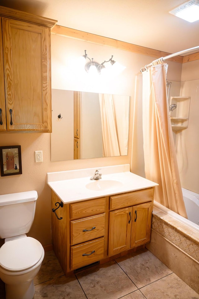 20816 Valley View Trl, Wheatland, MO 65779 - bathroom featuring vanity, shower / bath combination with curtain, and tile patterned flooring