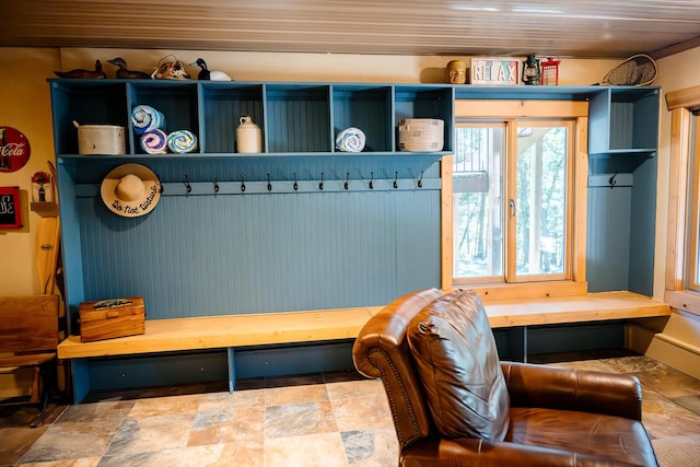 20816 Valley View Trl, Wheatland, MO 65779 - mudroom featuring wooden ceiling and stone finish floors