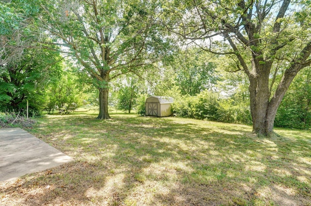 528 N Locust St, Marshfield, MO 65706 - view of grassy yard featuring a storage shed