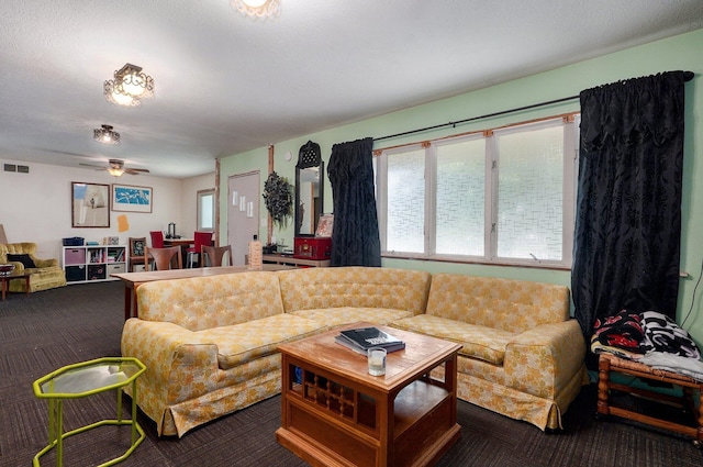 528 N Locust St, Marshfield, MO 65706 - living area featuring dark carpet and ceiling fan