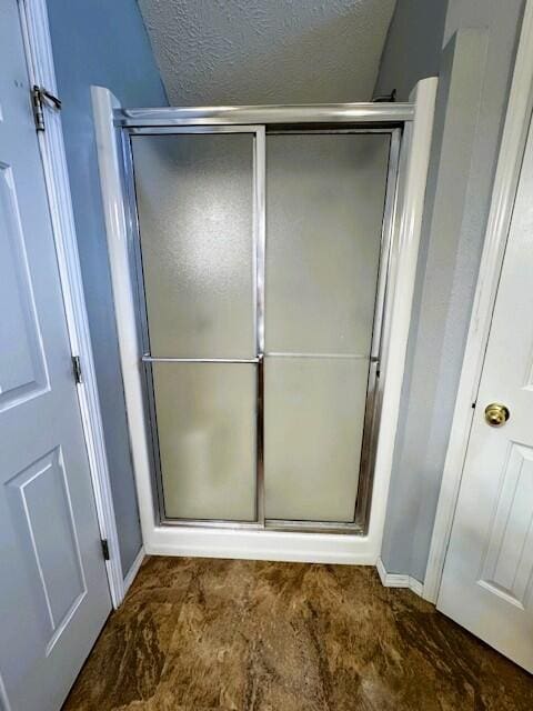 1359 W Stone House Rd, Nixa, MO 65714 - bathroom featuring a stall shower and a textured ceiling
