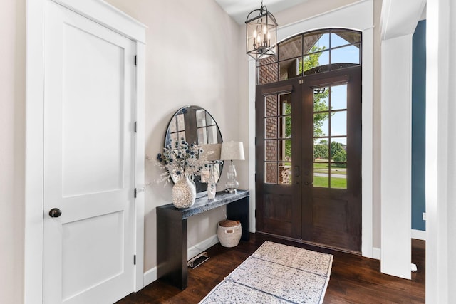 6421 S Valley Brook Ct, Springfield, MO 65810 - entrance foyer featuring french doors, wood finished floors, and a chandelier