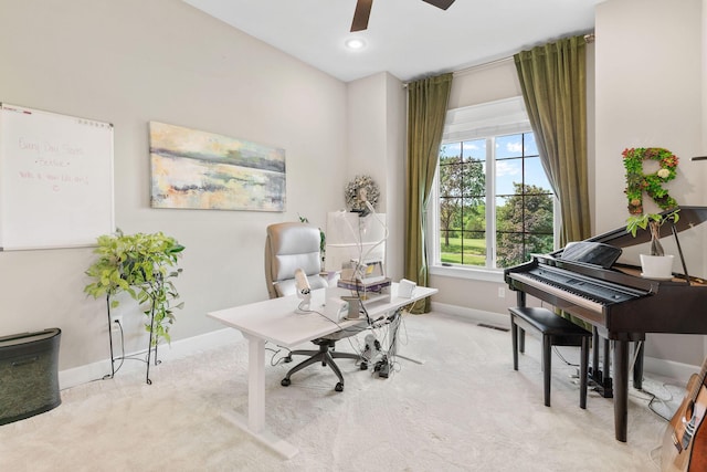 6421 S Valley Brook Ct, Springfield, MO 65810 - carpeted home office with baseboards and a ceiling fan