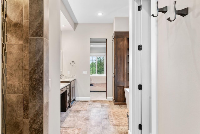 6421 S Valley Brook Ct, Springfield, MO 65810 - full bath with vanity, ensuite bathroom, a freestanding bath, recessed lighting, and a shower