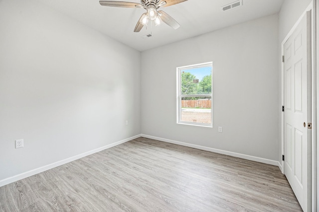 unfurnished bedroom with light wood finished floors and ceiling fan