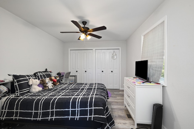 2080 State Route 14, West Plains, MO 65775 - bedroom with two closets, wood finished floors, and a ceiling fan