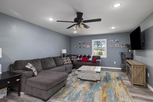 2080 State Route 14, West Plains, MO 65775 - living area with a ceiling fan, wood finished floors, and recessed lighting