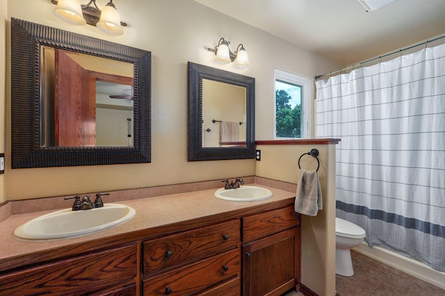 14521 Lawrence Unit 2145, Mount Vernon, MO 65712 - bathroom with double vanity, tile patterned flooring, and a shower with shower curtain