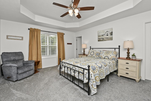 237 Kelsi Ln, Branson, MO 65616 - bedroom with carpet flooring, a tray ceiling, and a ceiling fan