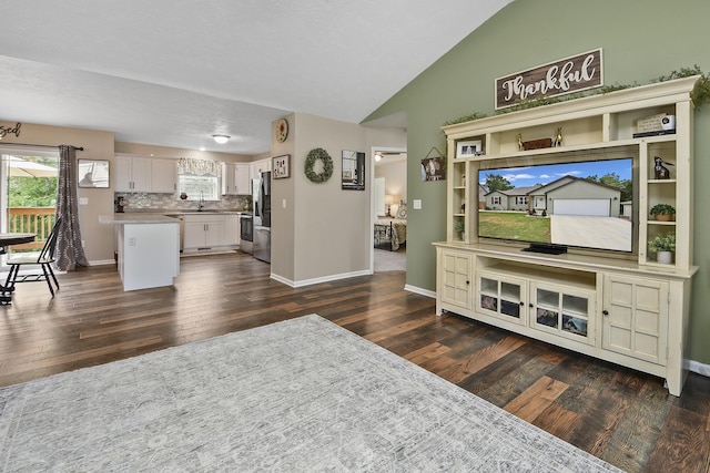 237 Kelsi Ln, Branson, MO 65616 - living area featuring vaulted ceiling and dark wood-style floors