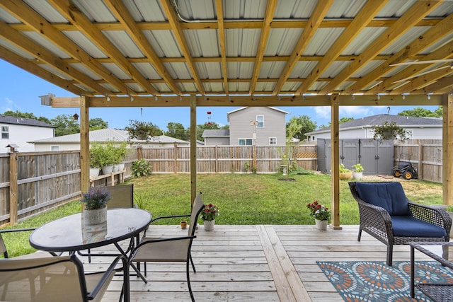 135 Pin Oak Ct, Hollister, MO 65672 - wooden terrace featuring a fenced backyard and a residential view