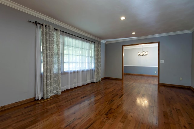 2210 S Catalina Ave, Springfield, MO 65804 - empty room with a chandelier, ornamental molding, wood finished floors, and recessed lighting
