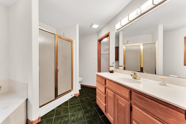 201 Silver Oak Ln, Branson West, MO 65737 - bathroom featuring a shower stall, vanity, tile patterned flooring, and a garden tub