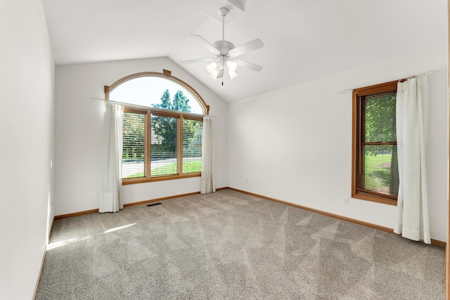 201 Silver Oak Ln, Branson West, MO 65737 - spare room featuring ceiling fan, carpet floors, and vaulted ceiling