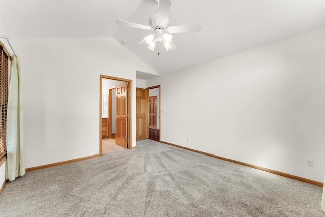 201 Silver Oak Ln, Branson West, MO 65737 - unfurnished bedroom with light carpet, lofted ceiling, a ceiling fan, and connected bathroom