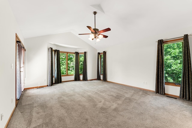 201 Silver Oak Ln, Branson West, MO 65737 - spare room with plenty of natural light, vaulted ceiling, ceiling fan, and carpet