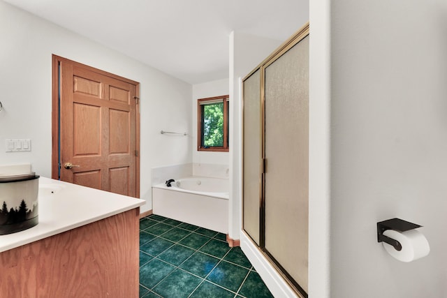 201 Silver Oak Ln, Branson West, MO 65737 - full bath with a shower stall, a bath, tile patterned floors, and vanity