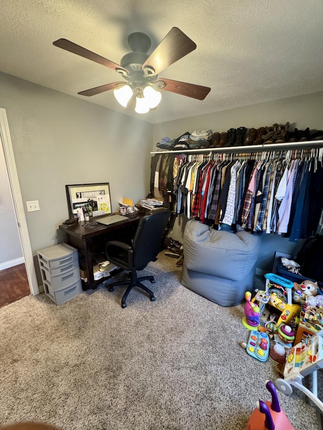 5537 S Pinehurst Ave, Springfield, MO 65810 - office area with carpet floors, a textured ceiling, and ceiling fan