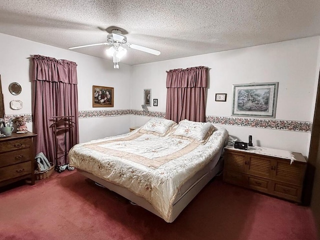 16610 S 1375th Rd, Nevada, MO 64772 - bedroom featuring dark carpet, a ceiling fan, and a textured ceiling