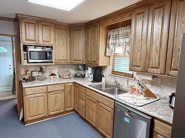 16610 S 1375th Rd, Nevada, MO 64772 - kitchen with appliances with stainless steel finishes, decorative backsplash, light countertops, and dark carpet
