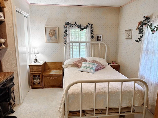 16610 S 1375th Rd, Nevada, MO 64772 - carpeted bedroom with ornamental molding and wallpapered walls