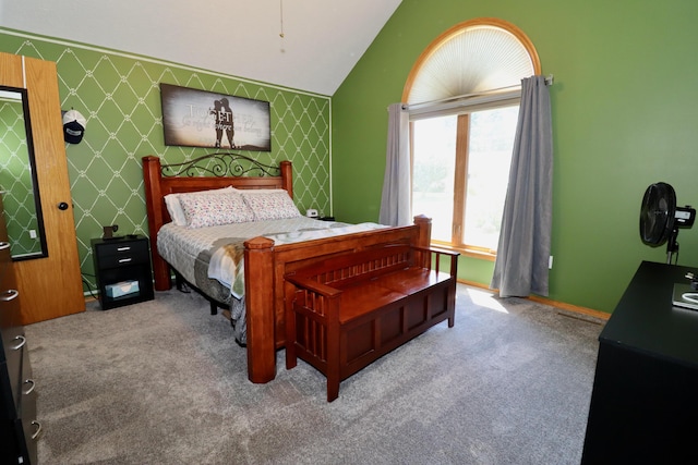 576 S Barnstable, Nixa, MO 65714 - bedroom featuring lofted ceiling, carpet, and wallpapered walls