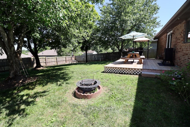 576 S Barnstable, Nixa, MO 65714 - fenced backyard with an outdoor fire pit and a deck