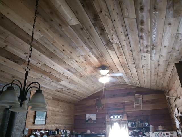 2240 Racetrack Hollow Rd, Anderson, MO 64831 - detailed view of wood ceiling, wooden walls, and a ceiling fan