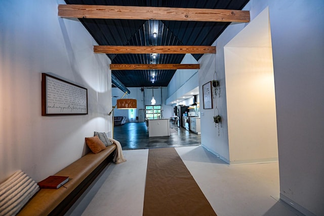 30950 E 54th Hwy, El Dorado Springs, MO 64744 - hall with beamed ceiling and concrete floors