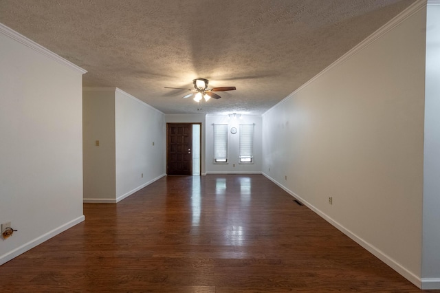 2924 S Roanoke Ave, Springfield, MO 65807 - spare room with ceiling fan, a textured ceiling, crown molding, and dark wood-style flooring