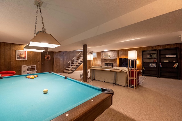 1728 E Camino Alto St, Springfield, MO 65804 - rec room with carpet floors, wooden walls, and billiards