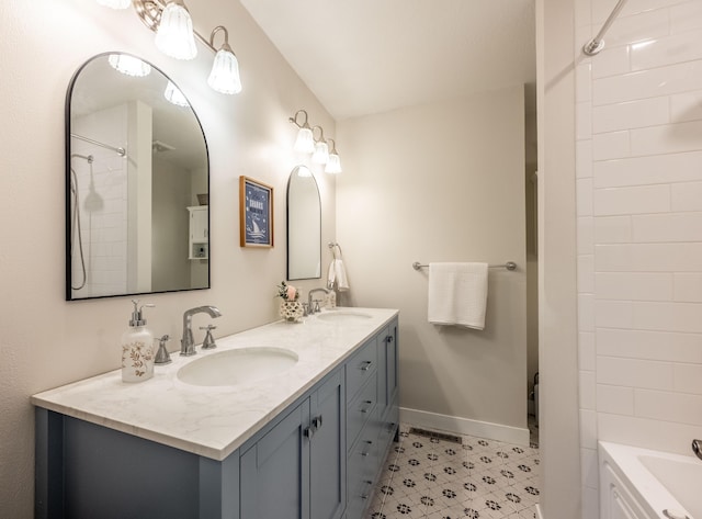 1728 E Camino Alto St, Springfield, MO 65804 - bathroom featuring double vanity and baseboards