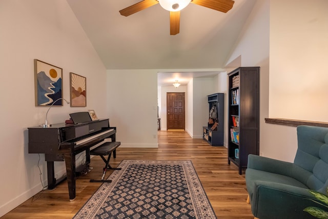 1728 E Camino Alto St, Springfield, MO 65804 - living area with high vaulted ceiling, light wood-style flooring, and a ceiling fan